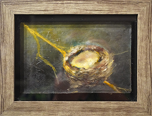 Image of Martha Campbell's oil on vintage napkin Nesting.